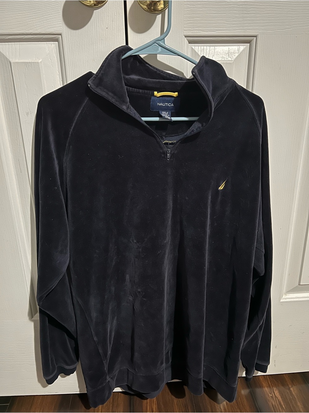 Nautica Black Fleece Quarter-Zip Pullover with Yellow Accent